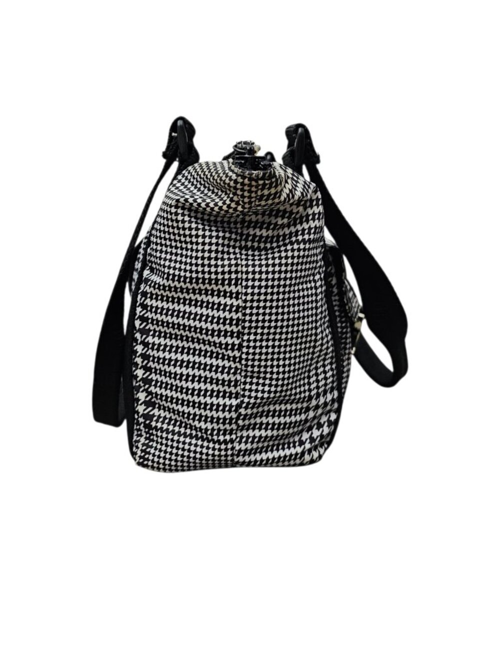Lauren Ralph Lauren Houndstooth Satchel Nylon Shoulder Handbag Black And White - Picture 8 of 13
